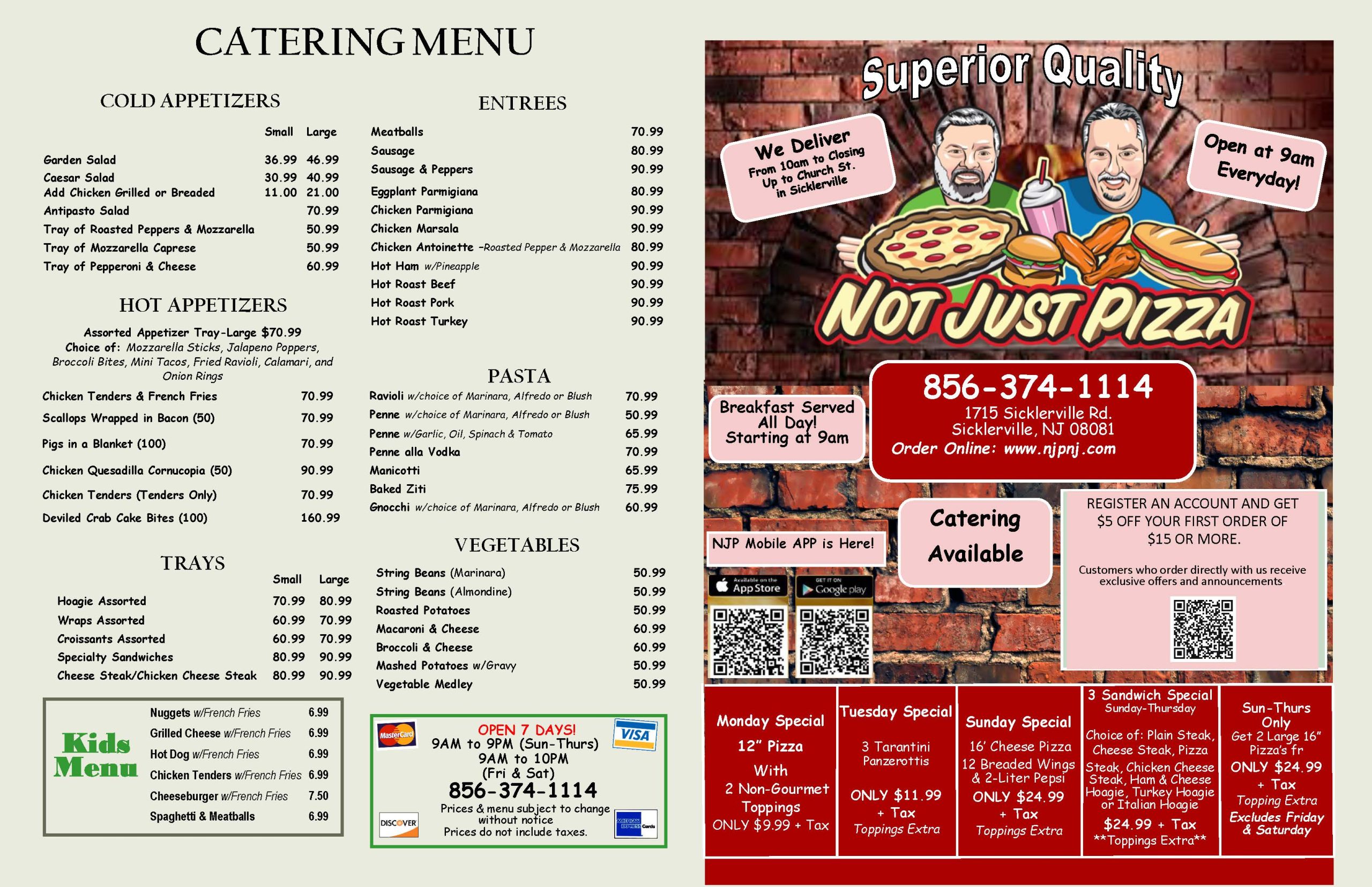 Not Just Pizza Sicklerville Menu